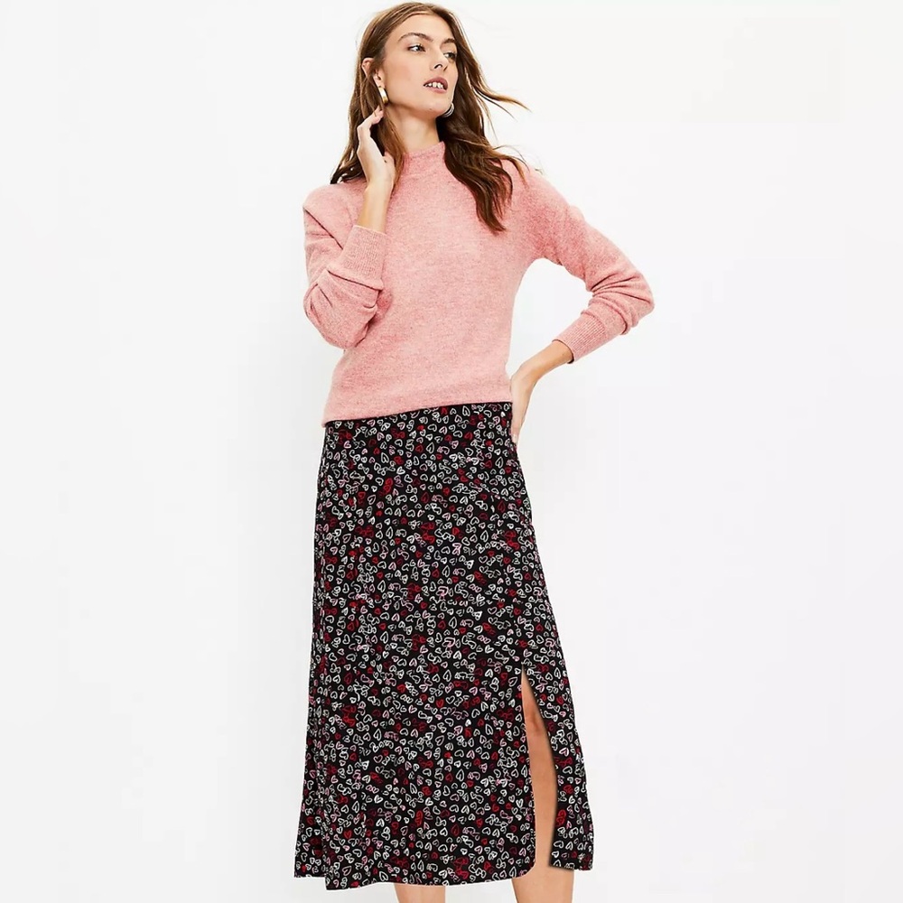 LOFT Black Hearts Midi Skirt 8T